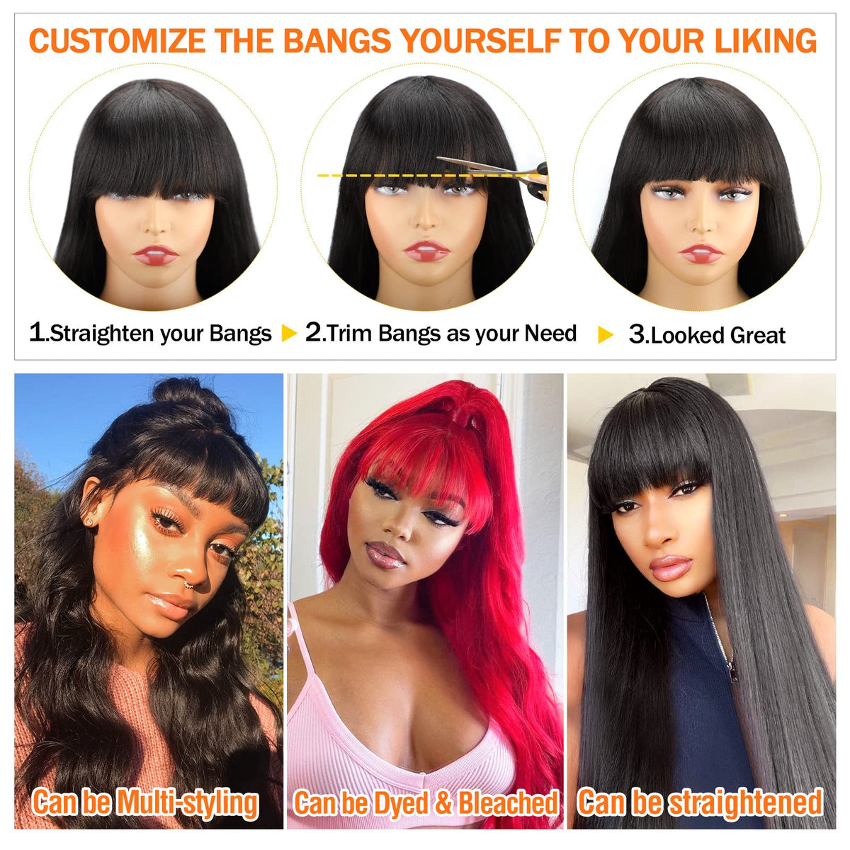 Lativ Body Wave wig with bangs 16inch close-up texture reveals soft, silky hair