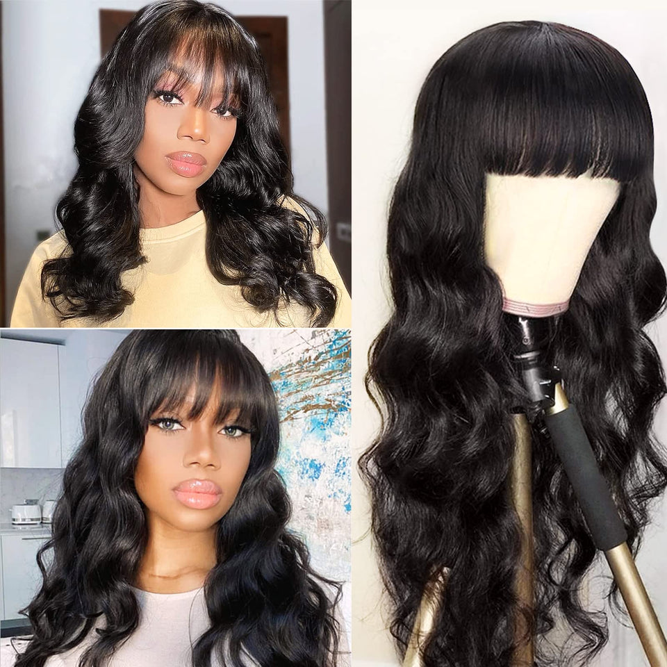 Lativ Body Wave wig with bangs 16inch front view for natural, easy wear