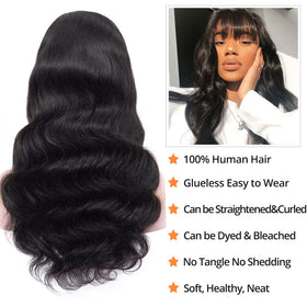 Lativ Body Wave wig with bangs 16inch side view shows comfortable fit