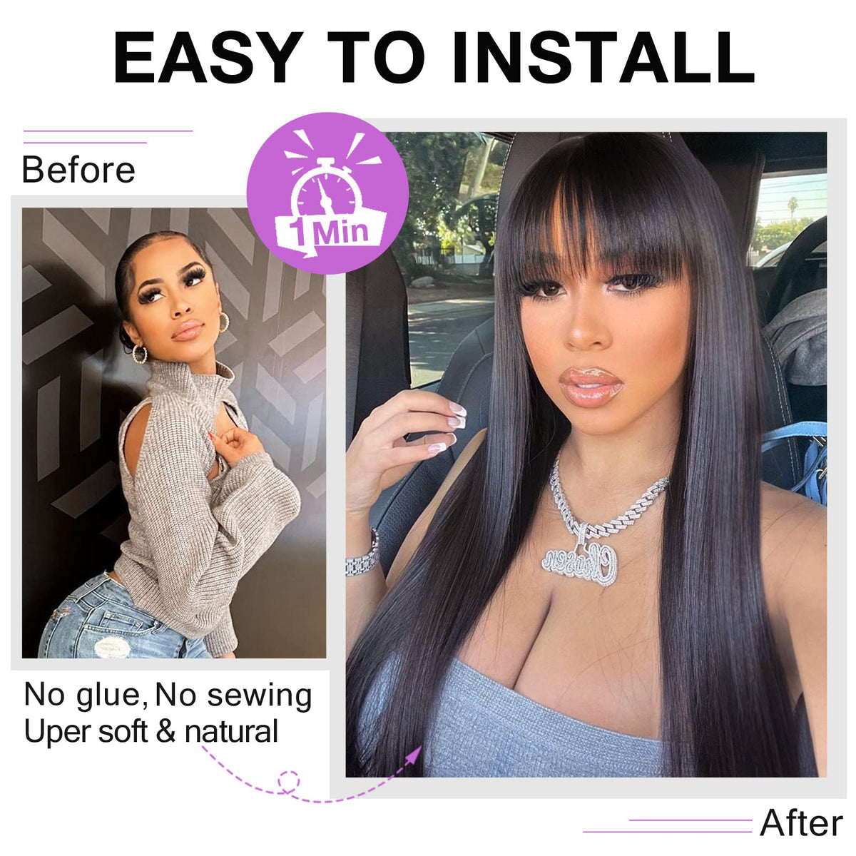 Lativ wig natural black color 16inch offers authentic appearance and easy styling.