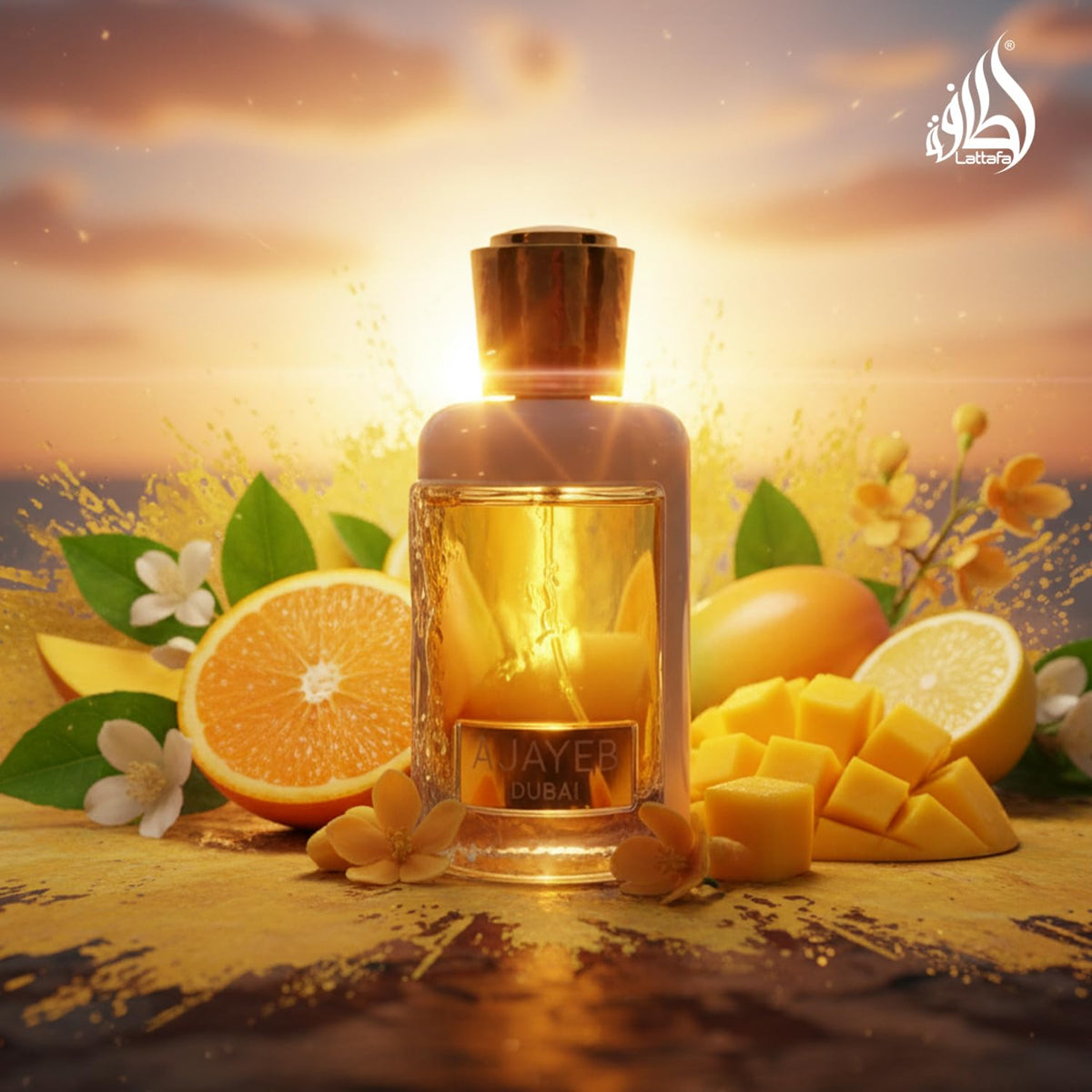 Lattafa Ajayeb Dubai Portrait label detail on bottle