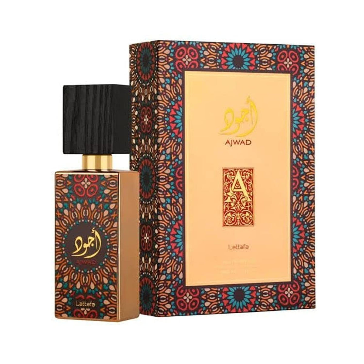 Lattafa Ajwad bottle and box, ideal gift for fragrance lovers.