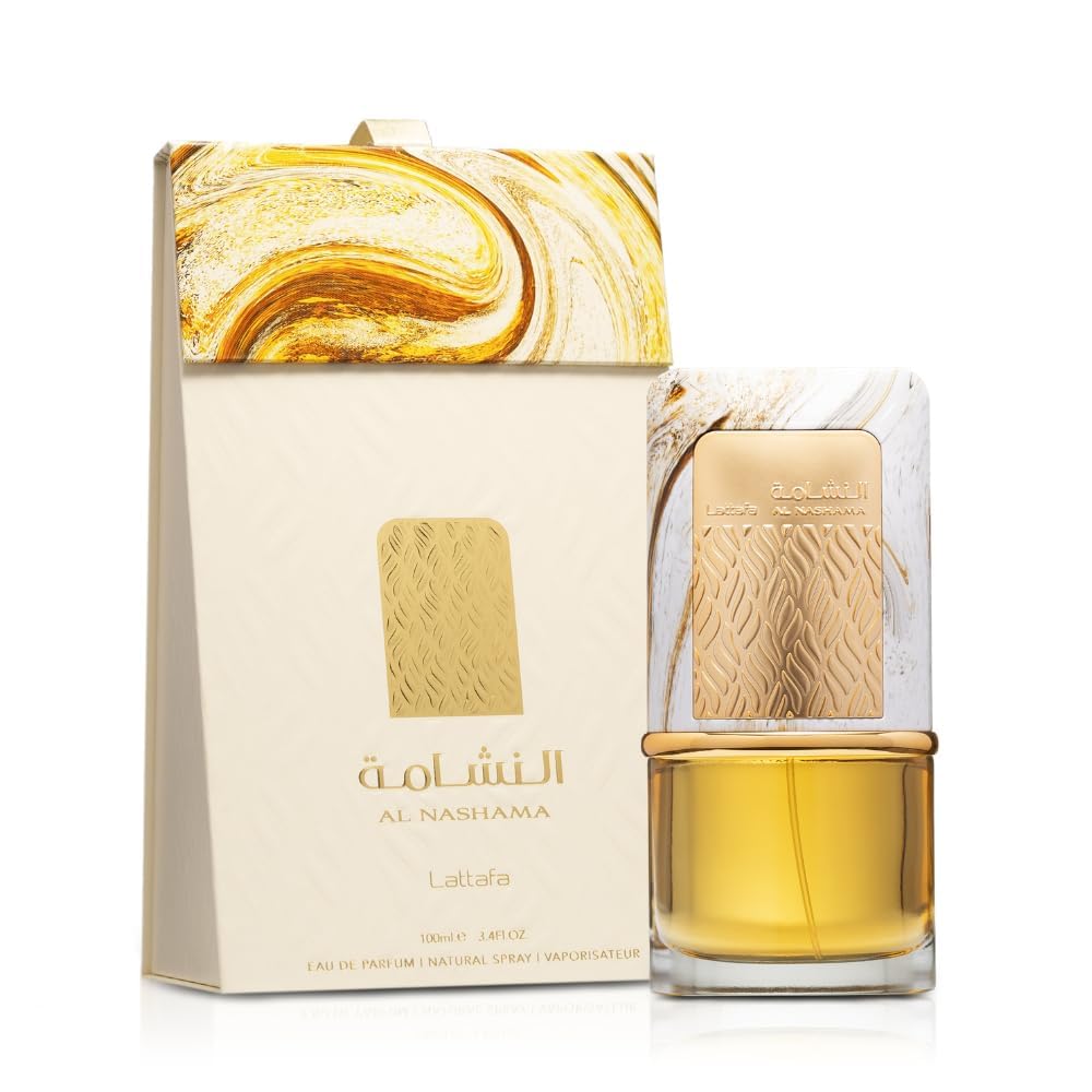 Lattafa Al Nashama bottle back highlighting notes and versatile evening appeal
