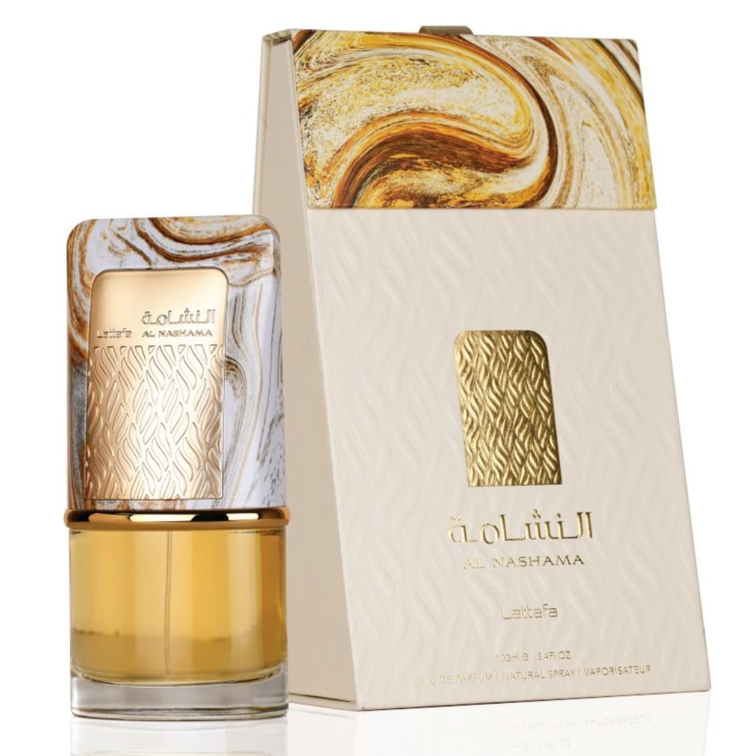 Lattafa Al Nashama front bottle view, unisex fragrance with bold spicy leather character.