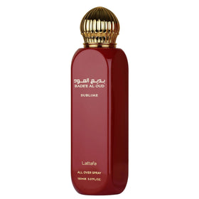 Lattafa Bade'e Al Oud Sublime bottle on display, showcasing elegant design and all-day allure.