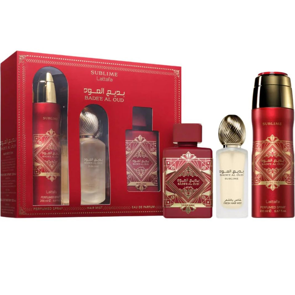 Lattafa Badee Al Oud Sublime EDP bottle with refined, long-lasting woody-vanilla trail