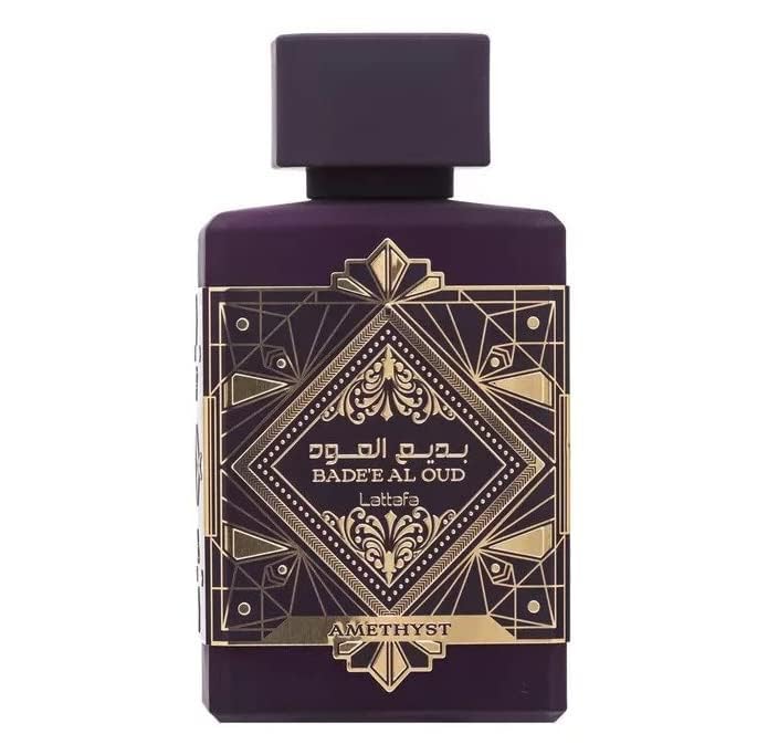 Lattafa Bade'e Al Oud Amethyst display conveys luxury and gifting appeal.