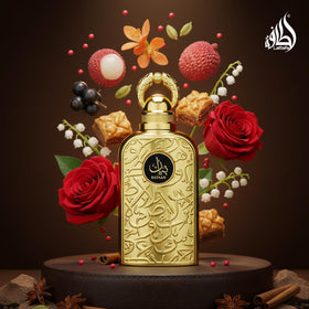 Lattafa Bayaan base notes vanilla, moss, oud for warm depth.