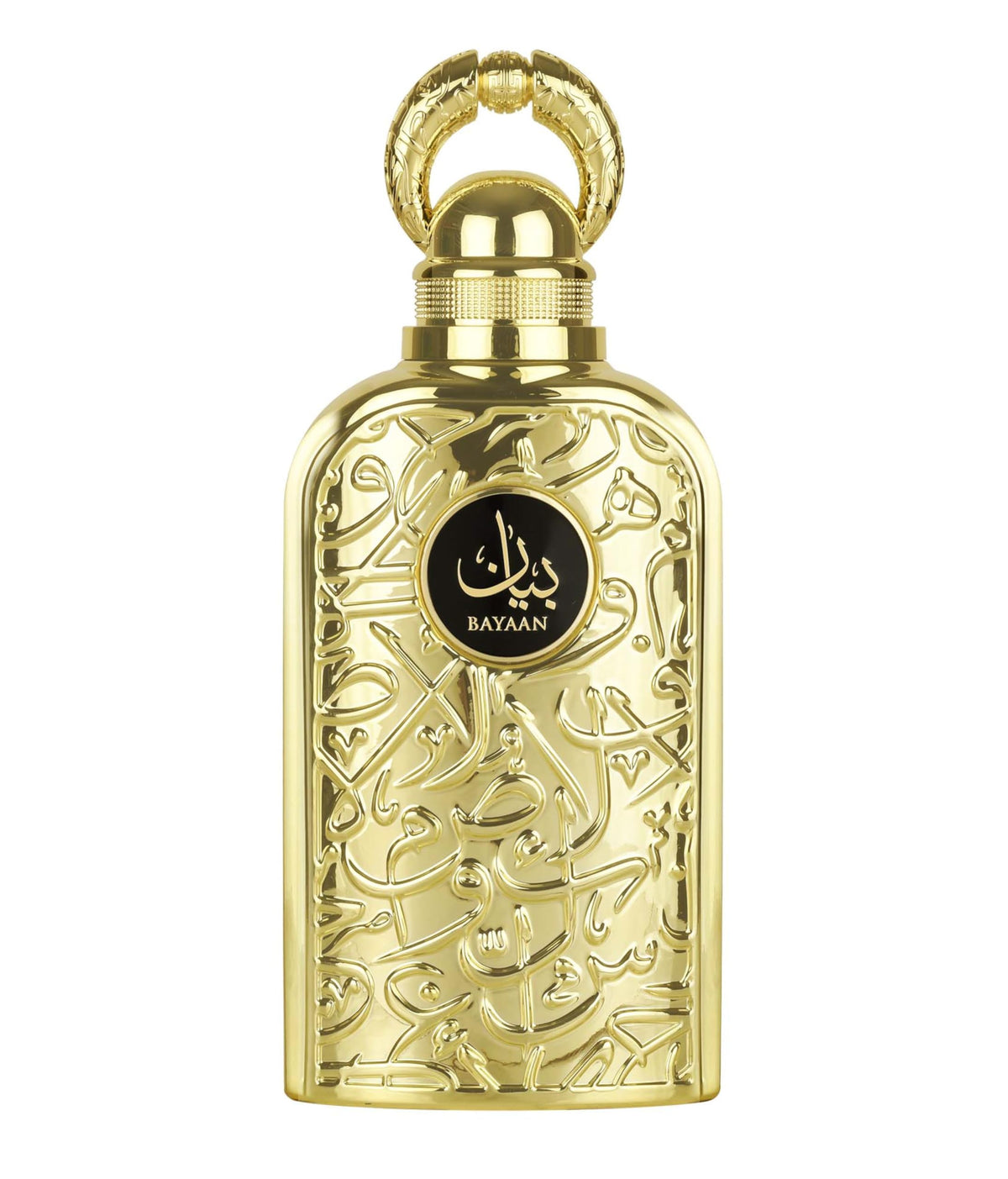 Lattafa Bayaan bottle close-up highlighting the floral fruity gourmand profile.