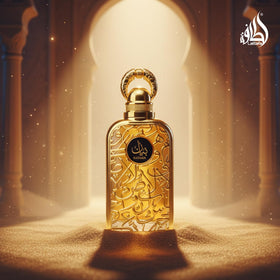 Lattafa Bayaan bottle in warm light for an elegant evening vibe.