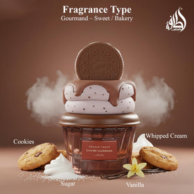 Lattafa Cookie Crave notes closeup with cocoa butter and sugar