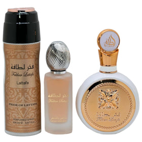Lattafa Fakhar for Women hair mist bottle offers quick refresh and subtle scent.