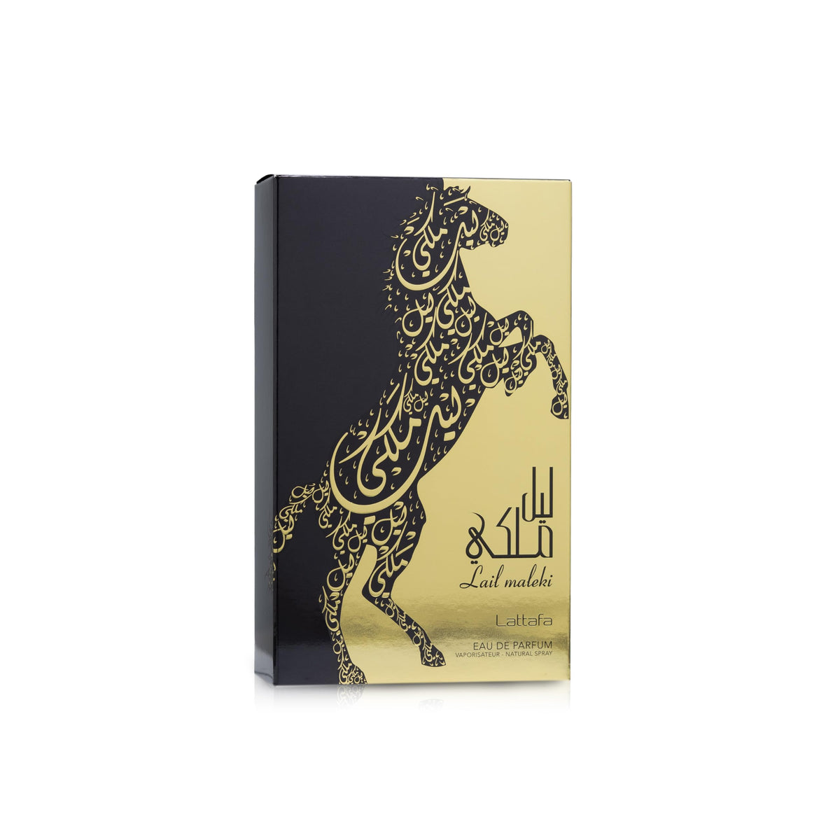 Lattafa Lail Maleki amber liquid image suggesting long-lasting fragrance.