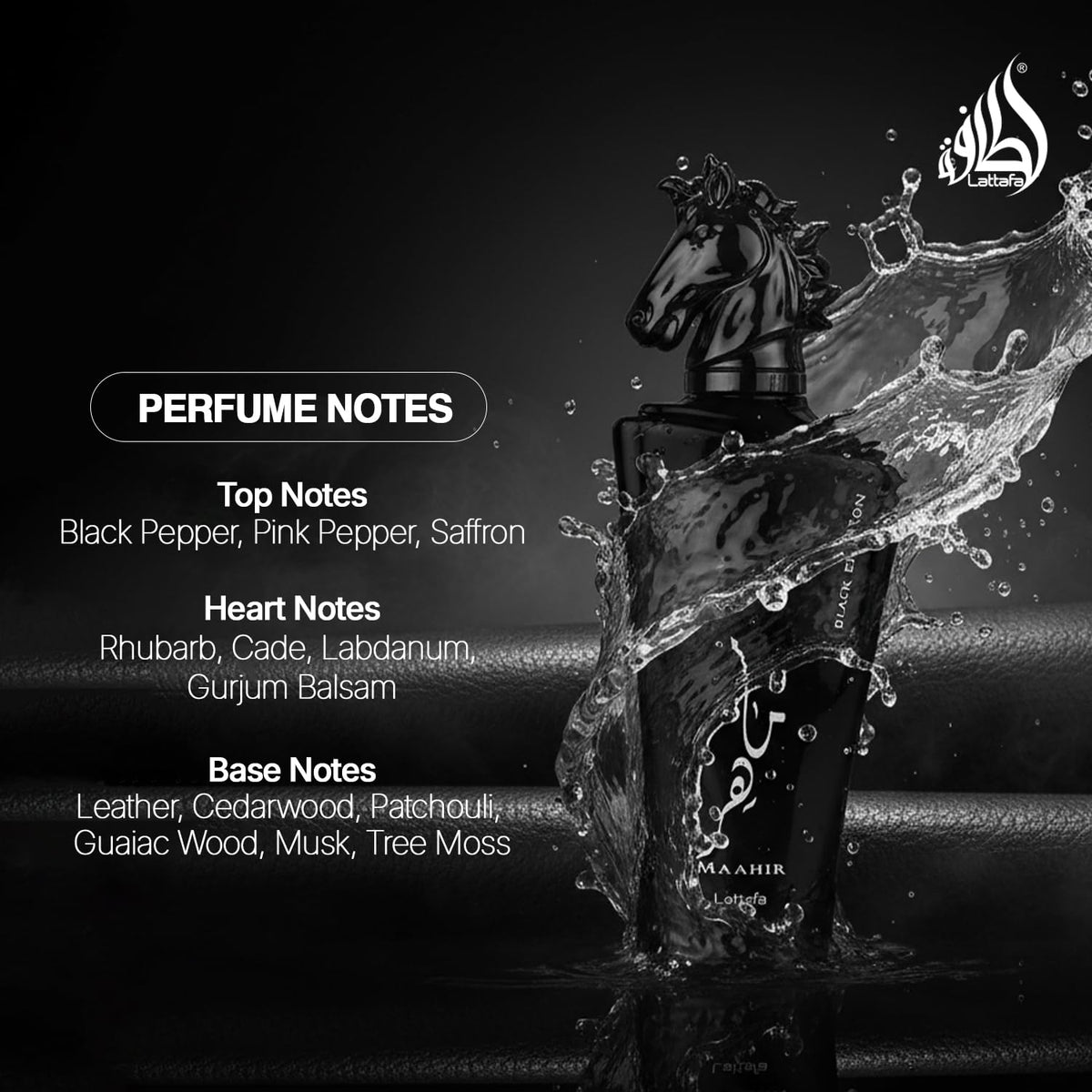 Lattafa Maahir Black Edition cap closeup, refined detail enhances luxury appeal.