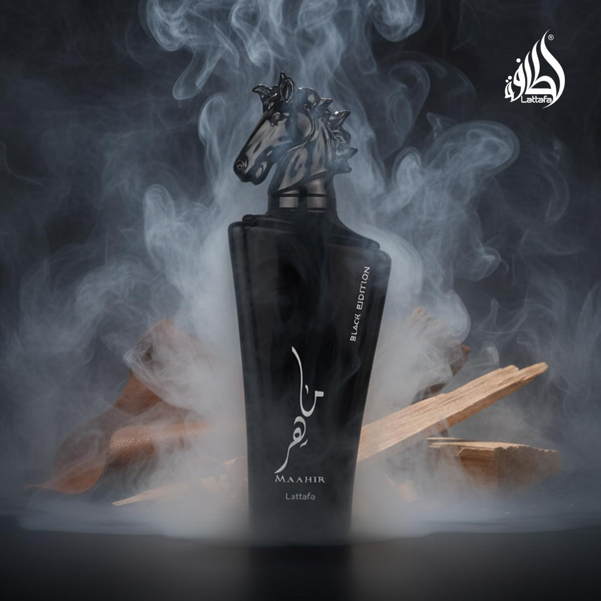 Lattafa Maahir Black Edition packaging box, gift-ready presentation.
