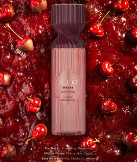 Lattafa Mayar Cherry Intense close-up cap highlighting opening notes for daily use.