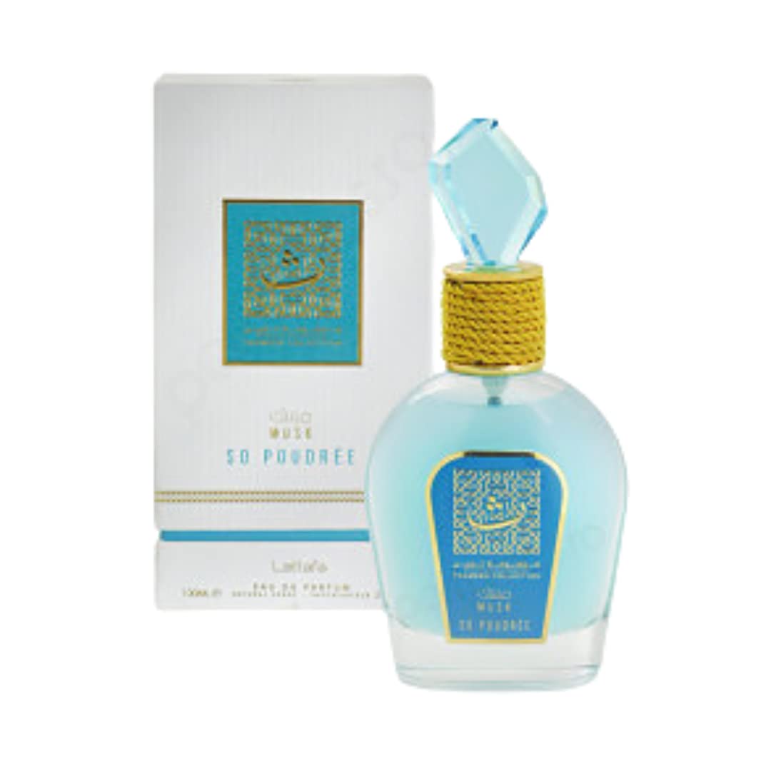 Lattafa Musk So Poudrée bottle closeup, ideal for daytime wear.