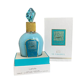 Lattafa Musk So Poudrée gift-ready packaging on shelf, elegant option.