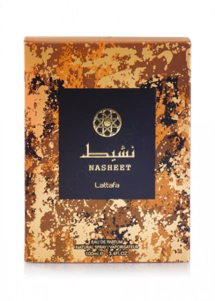Nasheet EDP base notes of sandalwood and frankincense evoke lasting amber warmth.