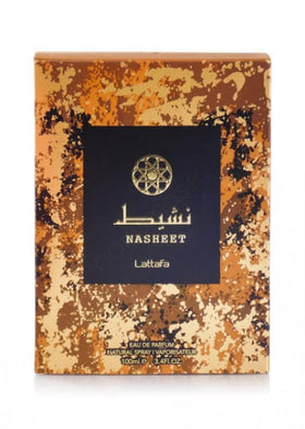 Nasheet EDP base notes of sandalwood and frankincense evoke lasting amber warmth.