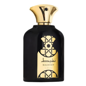 Close-up of Nasheet EDP emphasizes nutmeg heart notes and warm sophistication.