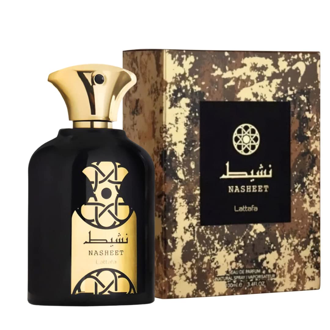 Lattafa Nasheet EDP bottle highlights top notes of guaiac wood for refined evenings.