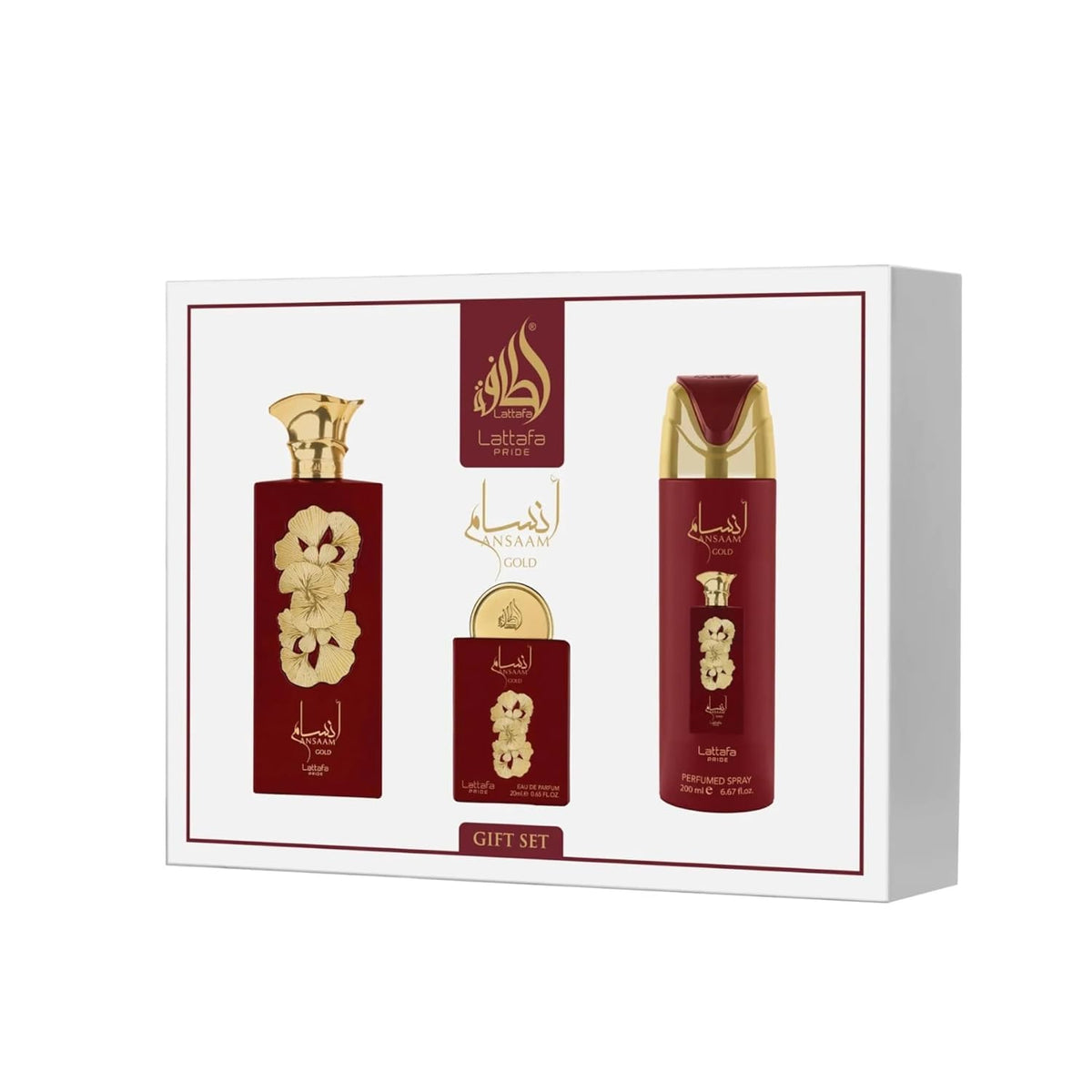 Lattafa Pride Ansaam Gold EDP 3.4oz bottle, ideal for gifting.