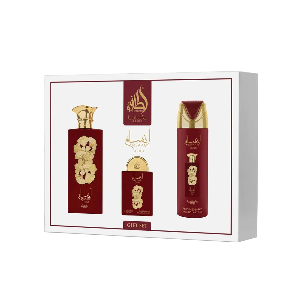 Lattafa Pride Ansaam Gold EDP 3.4oz bottle, ideal for gifting.