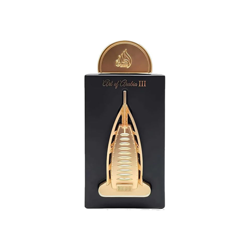 Lattafa Pride Art Of Arabia III bottle close-up showing premium design and long-lasting aroma