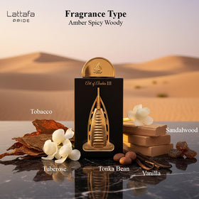Lattafa Pride Art Of Arabia III packaging box on display for gifting