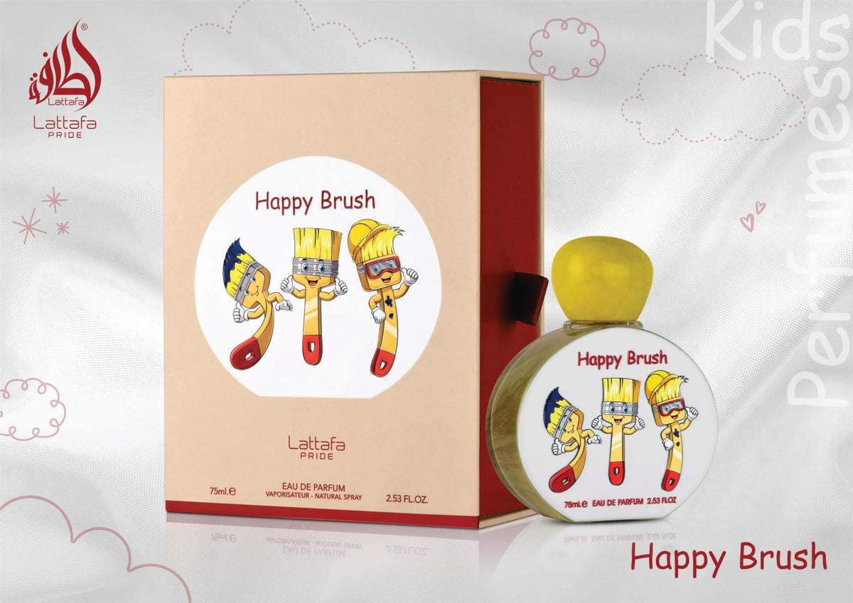 Lattafa Pride Happy Brush for Kids top notes of peach, pineapple, raspberry evoke sunny moments.