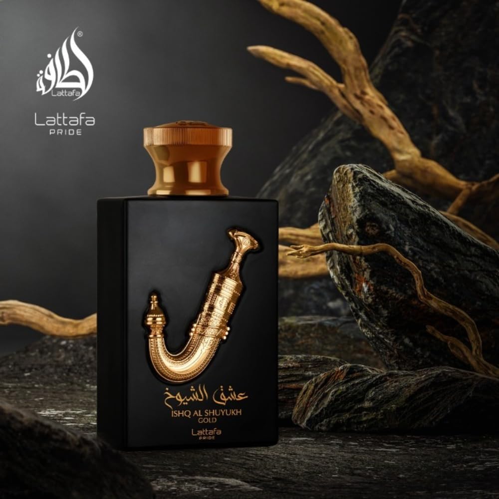 Lattafa Pride Ishq Al Shuyukh Gold packaging highlighting premium presentation and gift-worthy appeal.