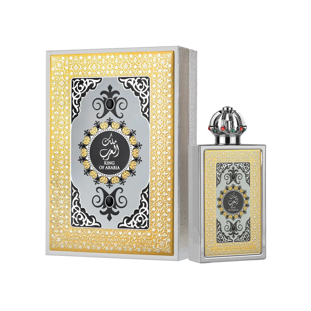 Lattafa Pride King of Arabia heart notes of cedarwood and osmanthus for a refined aroma.