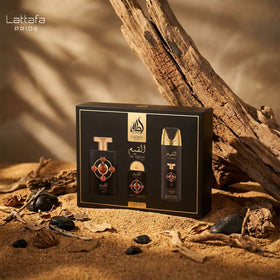 Lattafa Pride label close-up emphasizing brand quality.