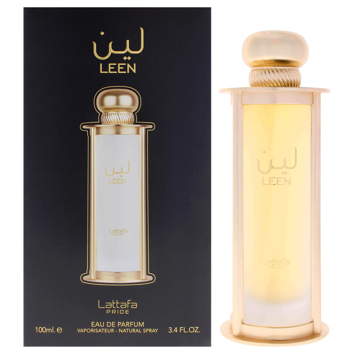 Lattafa Pride Leen bottle front view, ideal for daily wear and unisex appeal.