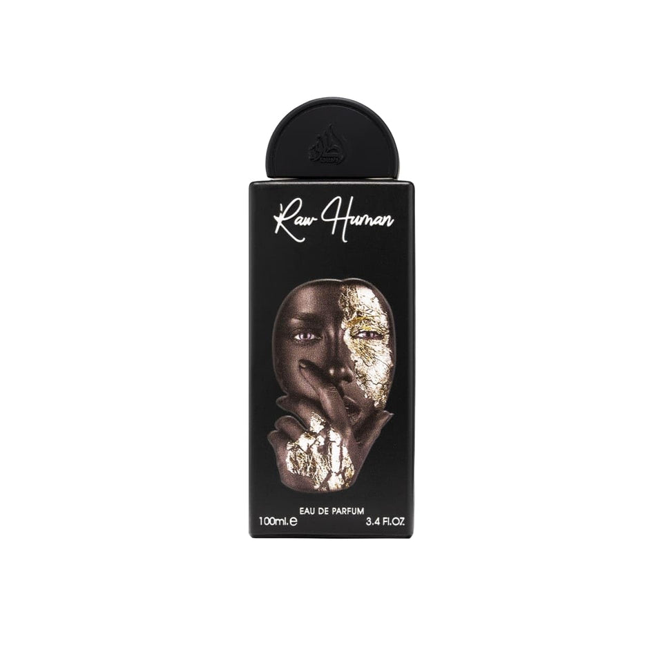 Lattafa Pride Raw Human bottle front view highlighting unisex appeal and lasting aroma