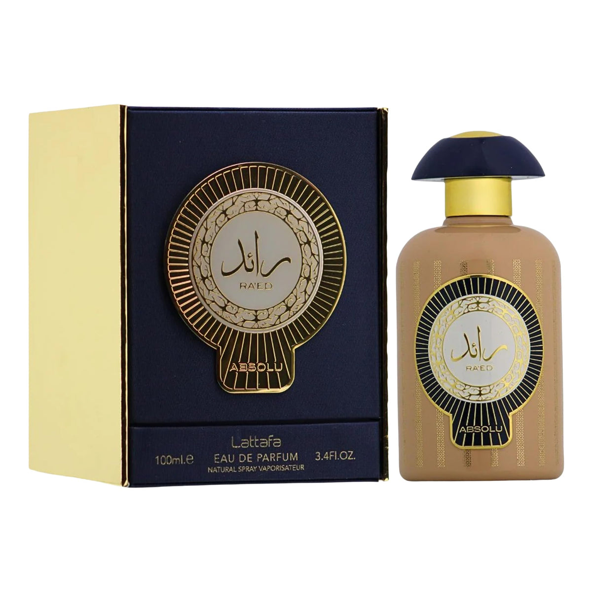 Lattafa Ra'ed Absolu bottle closeup honey note for evening wear.