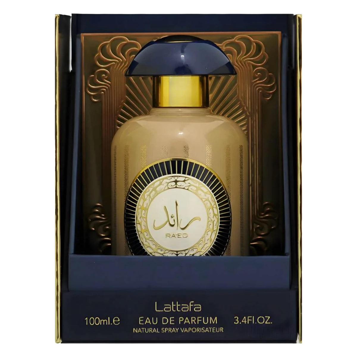 Lattafa Ra'ed Absolu bottle iris milk heart for soft elegance.