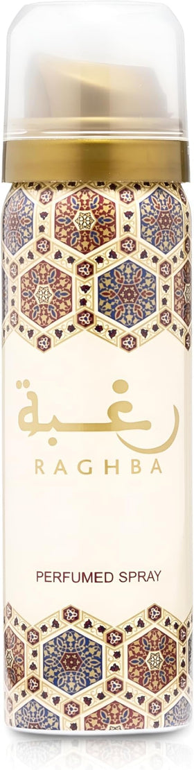 Lattafa Raghba EDP spray close-up for lasting impression