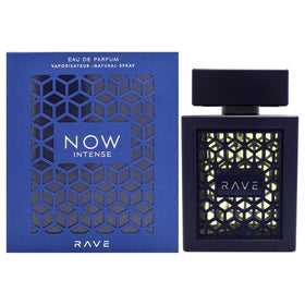 Lattafa Rave Now Intense bottle front view showcases bold design for confident style.