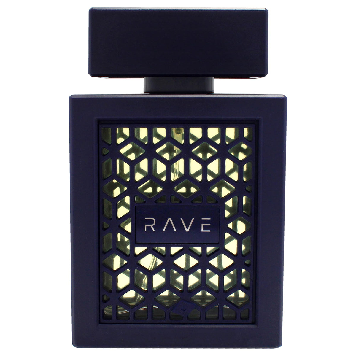 Lattafa Rave Now Intense cap closeup emphasizes premium finish for lasting impression.