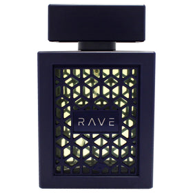Lattafa Rave Now Intense cap closeup emphasizes premium finish for lasting impression.