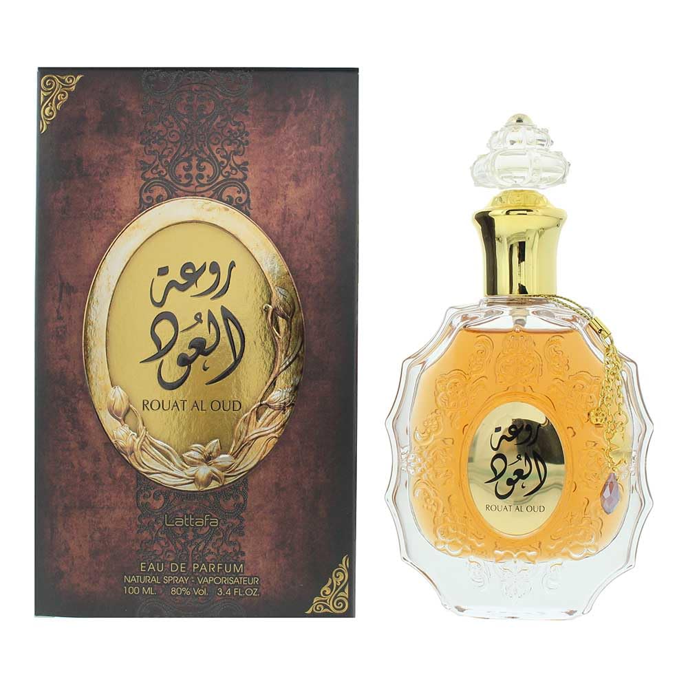 Lattafa Rouat Al Oud bottle front view for daily luxury fragrance.