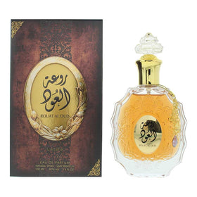 Lattafa Rouat Al Oud bottle front view for daily luxury fragrance.