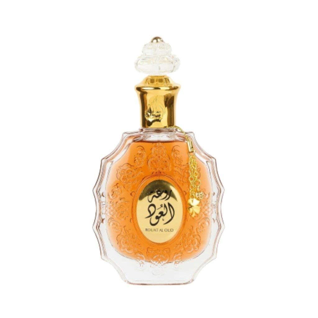 Lattafa Rouat Al Oud packaging box signals unisex appeal for any occasion.