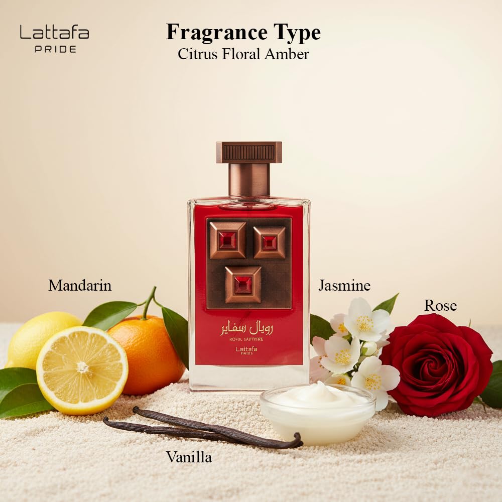 Lattafa Royal Sapphire label side highlighting luxury branding