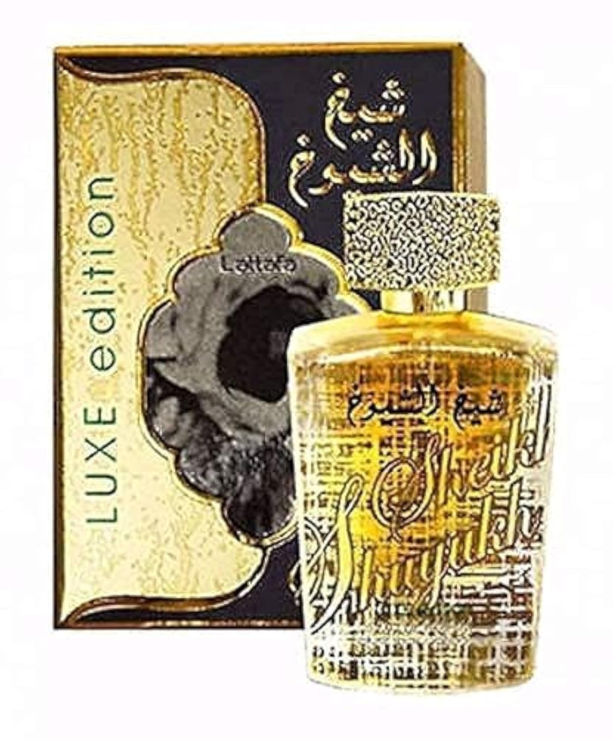 Lattafa Sheikh Al Shuyukh Luxe Edition bottle for elegant evening wear