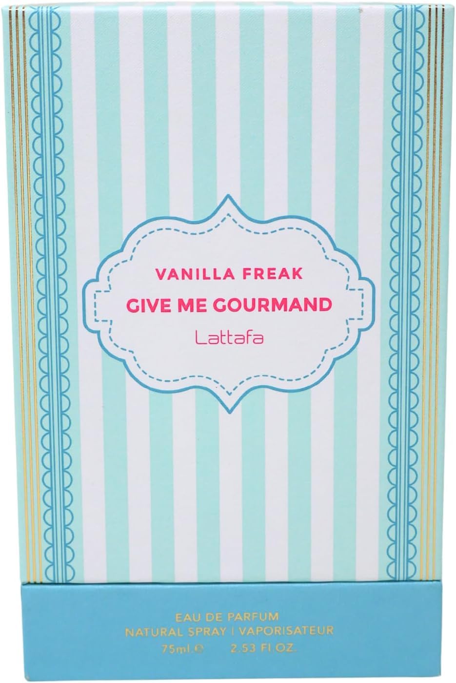 Lattafa Vanilla Freak 75ml bottle packaging signals long-lasting scent and value.