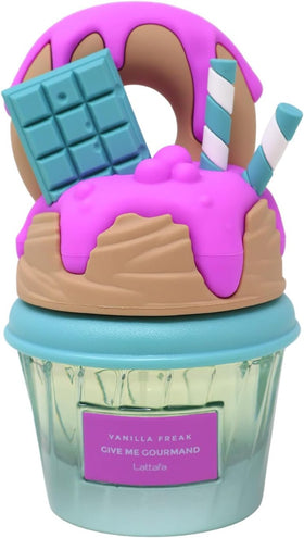 Lattafa Vanilla Freak bottle on display, unveiling gourmand vanilla caramel notes for daily wear.