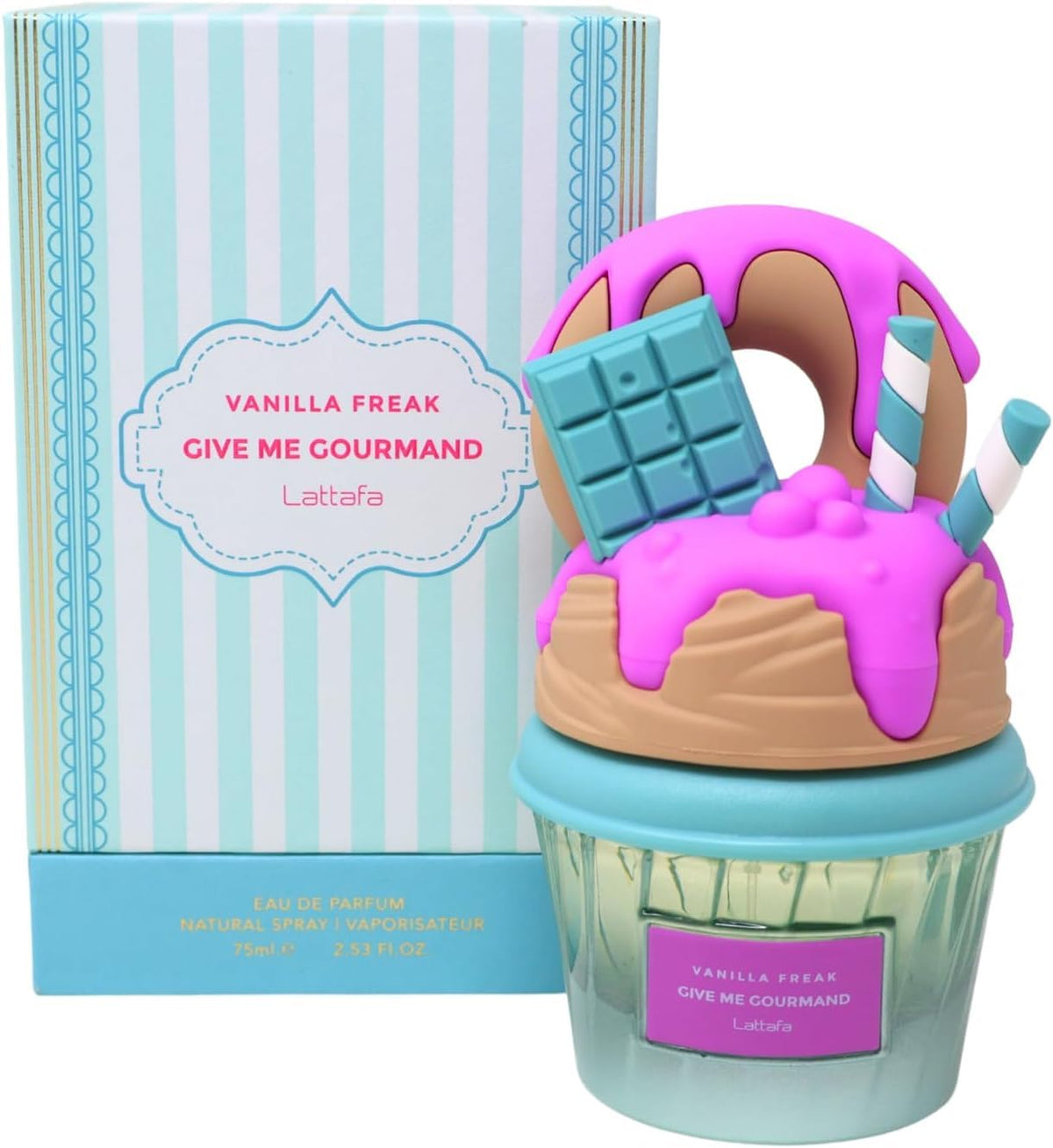 Lattafa Vanilla Freak spray cap close-up, emphasizing precise application and packaging quality.